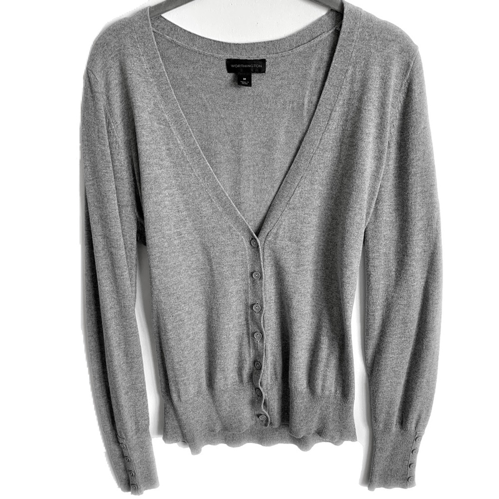 Worthington Deep V Neck Button Up Cardigan
